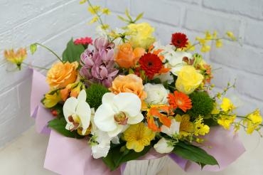 御祝のフラワーギフト　ランがいっぱいのアレンジメント｜「フローラント」　（静岡県三島市の花キューピット加盟店 花屋）のブログ