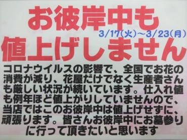 お彼岸中、値上げしません!!｜「ポピー」　（京都府八幡市の花キューピット加盟店 花屋）のブログ