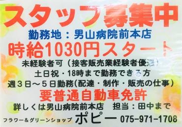 スタッフ募集中！｜「ポピー」　（京都府八幡市の花キューピット加盟店 花屋）のブログ